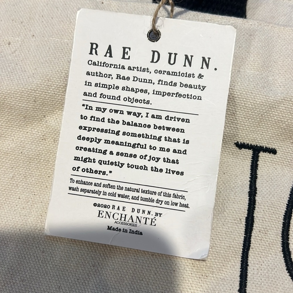 Rae Dunn Cream Tote Bag with Black Handles NWT - Picture 3 of 4